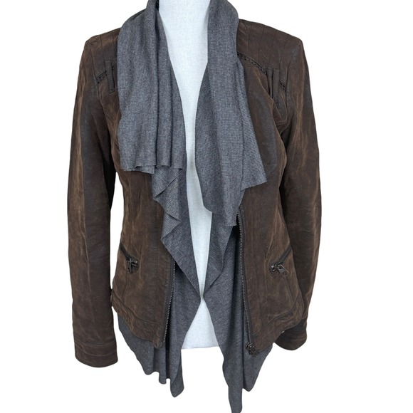 Heihei Jackets & Blazers - Anthropologie‎ HEI HEI Brown Faux Leather Waterfall Drape Collar Biker Jacket XS
